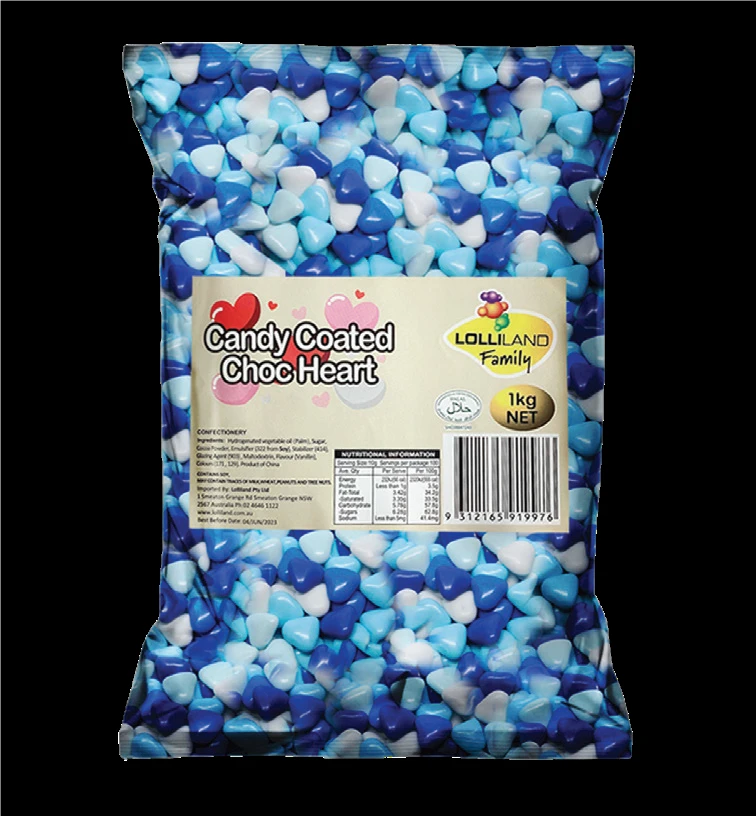 Candy Shell Blue And White Chocolate Hearts 1kg