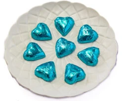 Hearts - Milk Chocolate Hearts In Aqua Blue Foil 350g