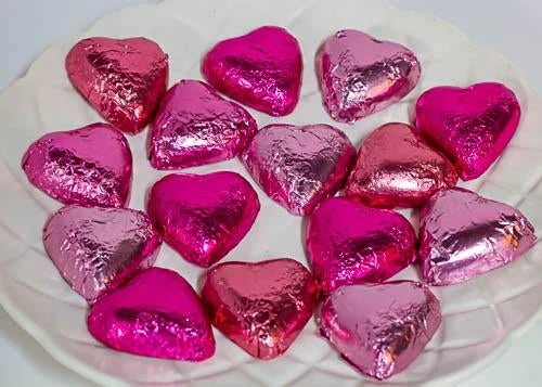 Hearts - Milk Chocolate Hearts In Mixed Pink Foils 1kg - Image 2