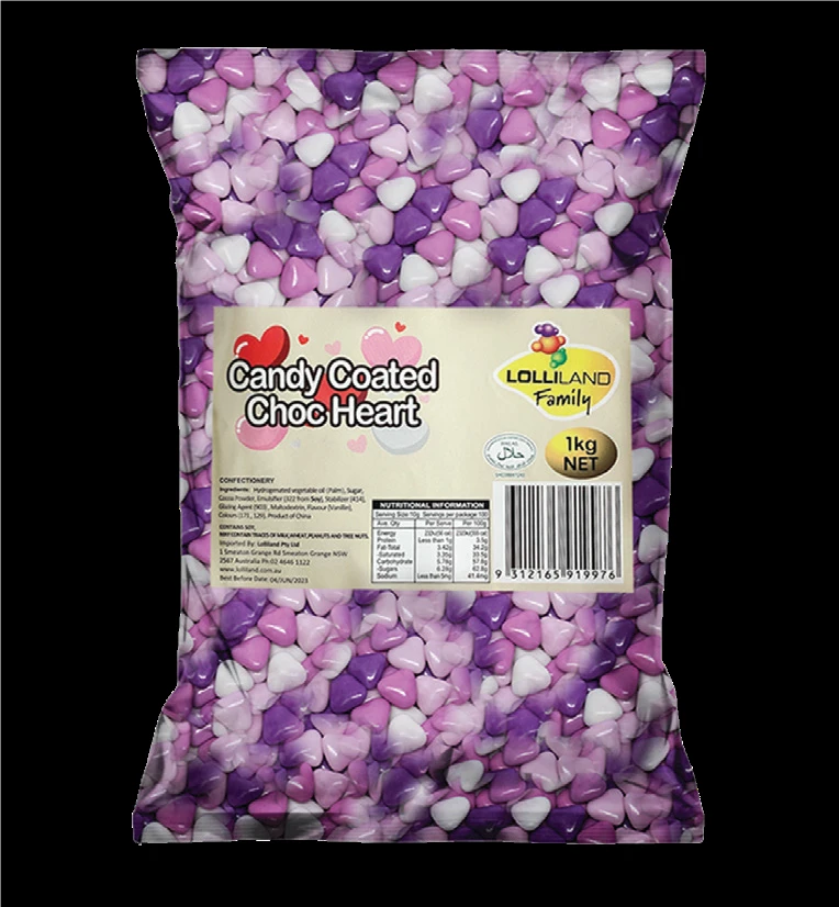 Candy Shell Purple And White Chocolate Hearts 1kg